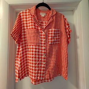 Anthropologie Red and White Checkered Blouse